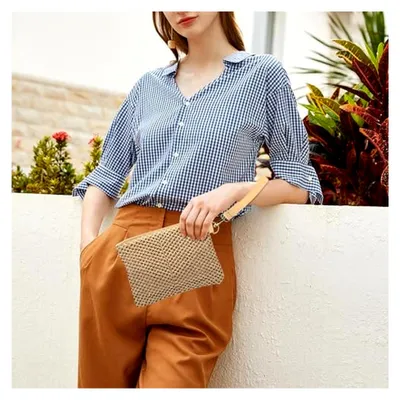 Produktbild von Damen-Clutch aus Stroh, Bohemian-Strohtasche, kleine Handtasche, gewebte Clutch, Geldbörse mit Reißverschluss, Handgelenk, Sommer-Strandtasche