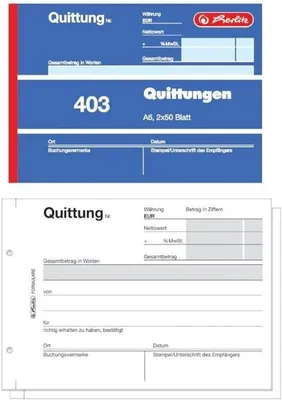 Productafbeelding van Kwitantieblokken A6 met 2 Vel + Doorslag (Koolpapier), 50 Sets per Blok, 10 Stuks