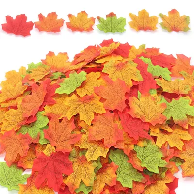Image de Feuilles d'automne artificielles, feuilles d'érable, 300 pièces, rouges, décoration d'automne, décorations à disperser pour les projets de bricolage, les mariages et les fêtes