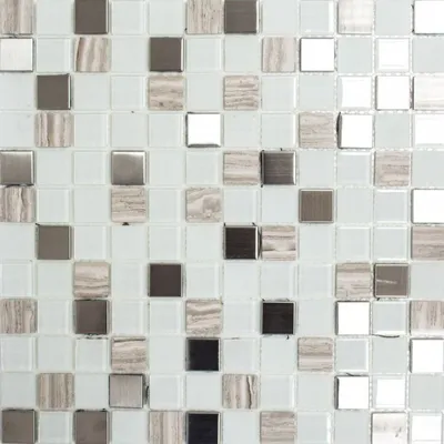 Produktbild von Mosani MOS200-4CM32, Mosaik, Glas, Metall, Weiß, Indoor, Rechteck, 300 mm