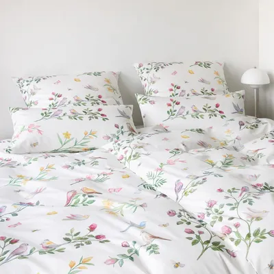 Produktbild von elegante Seiden-Satin-Bettwäsche-Garnitur Songbird Farbe Weiss Größe 200x200+2x80x80