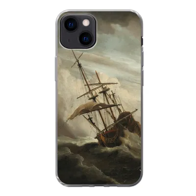 Produktbild von MuchoWow® Handyhülle Schutzhülle Hülle für iPhone 13 Ein Schiff auf offener See während eines Sturms - Gemälde von Willem van de Velde Silikon Softcase Handy Hülle - Karteninhaber