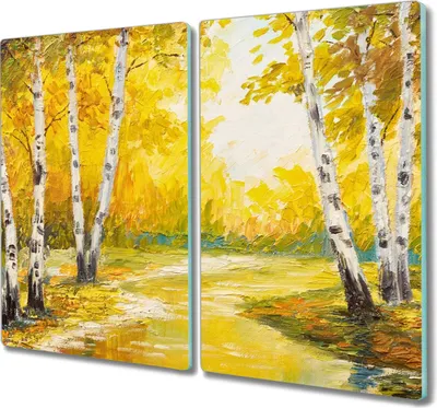 Produktbild von Coloray Herdabdeckplatte 2x30x52 cm Schneidebrett Kochplattenabdeckung Küchenbrett Hackbrett - Gemälde Waldbaum