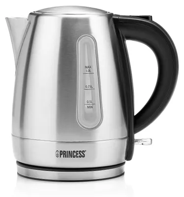 Produktbild von Princess 236023 Wasserkocher, 1 l, 2200 W, Schwarz, Edelstahl, Edelstahl, Wasserstandsanzeige, Filterung