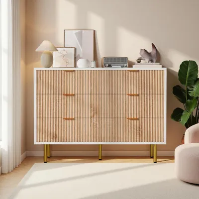 Image de Commode INONEFT avec 6 tiroirs, meuble de rangement, commode, armoire de rangement, meuble pour chambre et salon, 100x34x73 cm, blanc