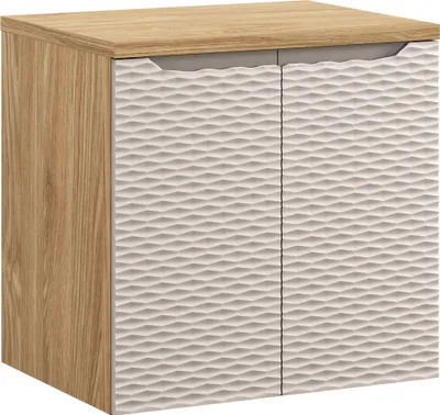 Zdjęcie produktu dla Szafka Łazienkowa 60 Cm Z Blatem Dąb Olejowany – Front 3D Beż I Korpus Drewniany