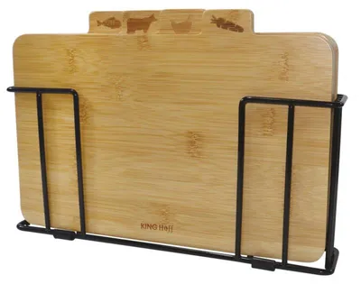 Image de 4 planches de découpe en bambou pour cuisine, sur support, Kinghoff KH-2010