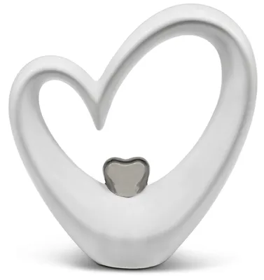 Produktbild von Keramische Herzdekoration 19 cm in Weiß und Silber
