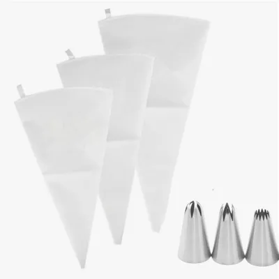 Produktbild von Spritzbeutel-Set mit 3 Tüllen 25/30/35 cm Baumwolle Weiß inkl. Dekorieraufsätze