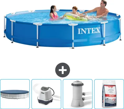 Produktbild von Intex-Schwimmbecken mit rundem Rahmen – 366 x 76 cm – Blau – im Lieferumfang enthalten Abdeckung - Salzwassersystem - Filterpumpe für Schwimmbad - Poolsalz