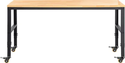 Immagine prodotto di SucceBuy banco da lavoro con altezza regolabile, 155 x 51 cm, tavolo da garage, altezza 80-105 cm, portata 720 kg, prese, piano in legno duro, struttura in metallo, rotelle, per l'officina in casa-ufficio