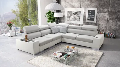 Produktbild von Ecksofa mit Schlaffunktion Eckcouch PERS III Sofa (Grau LUXO 6601 + weißes Kunstleder, Links)
