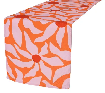 Produktbild von Tischläufer - 32 x 140 cm - Orange - Pink - Polyester - Blumenmuster