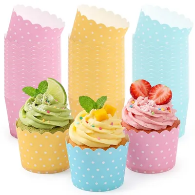 Produktbild von Papierbackförmchen Muffinförmchen Cupcakeförmchen - 165 Stück - Ø 5 cm - Blau, Rosa und Gelb - Für Cupcakes und Eis