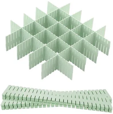 Obrázek produktu pro Unyqoos® Organizéry do zásuvek – sada 12 kusů, nastavitelné přepážky z PP plastu, rozměry 32,4 x 7 cm, lze stříhat, snadná instalace bez nástrojů, organizéry do kuchyně, koupelny, kanceláře