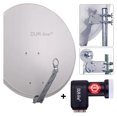 Produktbild von DUR-line Select 75/80cm Komplettanlage hellgrau + Quad LNB