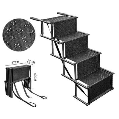 Imagen del producto de Escalera plegable para perros: Escalera plegable para mascotas, ideal para usar en coches y en exteriores. Escalera extensible con cuatro peldaños y una capacidad de carga de 80 kg