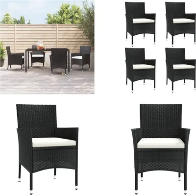 Produktbild von vidaXL Gartenstühle mit Kissen 4 Stk. Poly Rattan Schwarz - Gartenstuhl - Gartenstühle - Gartensessel - Essstuhl