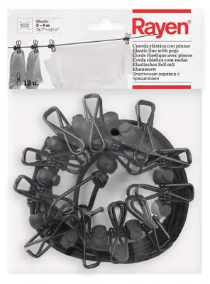 Elastisches Kordel 2-4 m mit 12 Clips, schwarz