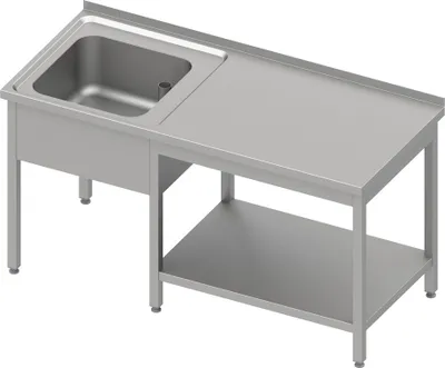 Produktbild von Cheftisch mit Grundboden unter der Arbeitsfläche, mit einem Becken links 1700x600x850 mm, mit Aufkantung, verschweißt