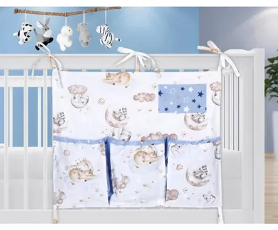 Zdjęcie produktu dla Kieszeń na łóżeczko dziecięce – 65 x 55 cm – biała, beżowa, niebieska