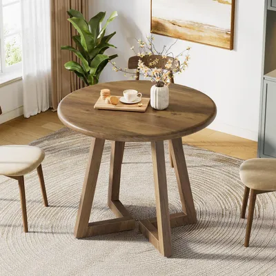 Obrázek produktu pro Kulatý jídelní stůl, průměr 80 cm, barva hnědá, určený pro 2-4 osoby, materiál MDF, výška 75 cm
