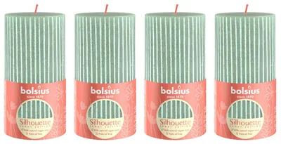 Image de lot de 4 bougies - hauteur 13 cm - diamètre 6,8 cm - Rustik Print - Jade Grün - Welle