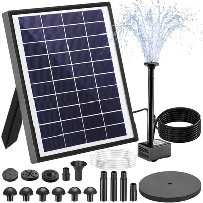 Solar-Teichpumpe 6,5 W mit 9 Düsen, 1 m Schlauch, 3,25 m Kabel