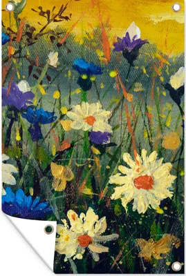 Produktbild von MuchoWow® 60x90 cm Outdoor-Poster Gartendeko Sichtschutz Garten Poster für den Garten  Malerei - Ölfarbe - Natur - Blumen
