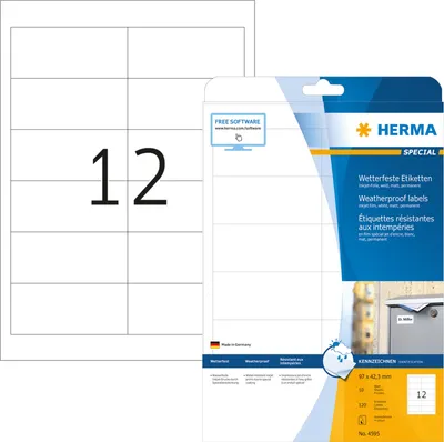Produktbild von HERMA - Etikett 4595 97x42,3mm Folie weiß | 32 Stück
