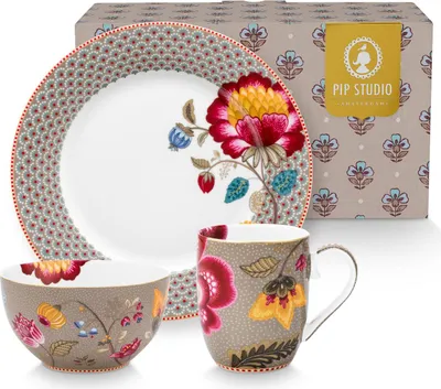 Produktbild von PIP STUDIO Blooming Tales Fantasy Khaki Frühstücksset Set3