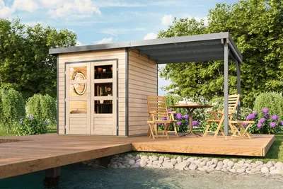 Produktbild von Karibu Gartenhaus Hybridhaus Metall Pluto 1 naturbelassen Metall graualuminium 428x200x219 cm