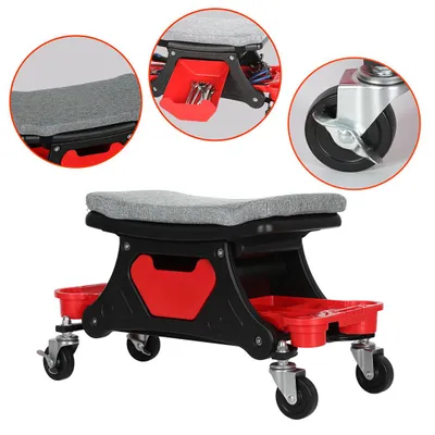 Immagine prodotto di Ikodm Sgabello da officina con sedile girevole    185 kg grazie al sedile rimovibile Sgabello da lavoro con ripiano per attrezzi Sgabello da garage