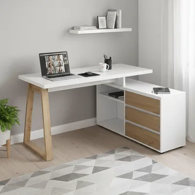 Immagine prodotto di Dmora Scrivania Hachette 75x135x120h cm Bianco Lucido, 3 Cassetti 2 Vani  Italy