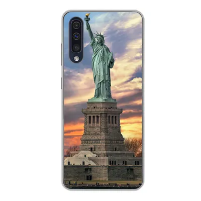 Produktbild von MuchoWow® Handyhülle Schutzhülle Hülle für Samsung Galaxy A50 Freiheitsstatue in New York bei Sonnenuntergang Silikon Softcase Handy Hülle - Mobiltelefonhülle