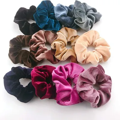 Produktbild von Samt-Haargummis, 12 Stück, elastische bunte Haargummis aus Samt für Damen