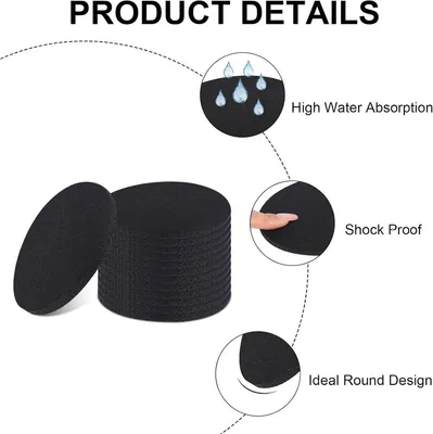 Productafbeelding van Set van 30 glazen onderzetters, rond, zwart, geschikt voor tafels, bars, glazen en kopjes