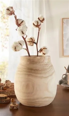 Image de Vase décoratif "Wood", ventru, en bois naturel de paulownia, hauteur 24 cm, vase pour fleurs séchées, vase en bois, vase de table