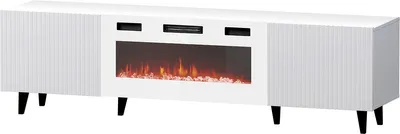 Produktbild von MIRJAN24 TV-Lowboard Pafos 180 mit Kamin, Stilvoll Schlafzimmer Kollektion, TV-Schrank, Modern TV-Kommode (Farbe: Weiß / Schwarz Füße, mit Kamin Weiss)