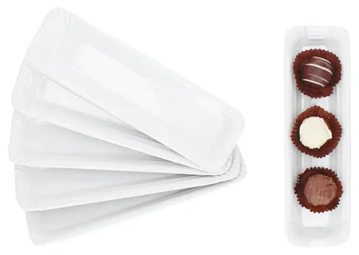 Produktbild von 6x Pur Pappteller aus Porzellan 25,7x7,5cm weiß Servier-Teller Wurst Pralinen