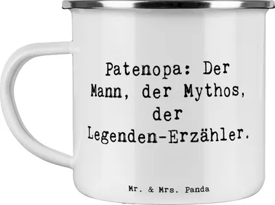 Produktbild von Mr. & Mrs. Panda Reisebecher Spruch Patenopa Legende - Weiß - Geschenk, Blechtasse, Wertschätzung, Patenschaft, Emaille Tasse, Pott, becher, Erinnerungen, Geschichten