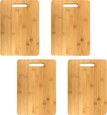 Four identical wooden cutting boards arranged in a grid on a white background.