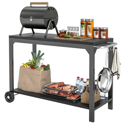 Zdjęcie produktu dla Wózek kuchenny ze stali nierdzewnej do użytku zewnętrznego oraz przenośny grill z blatem roboczym i miejscem do przechowywania
