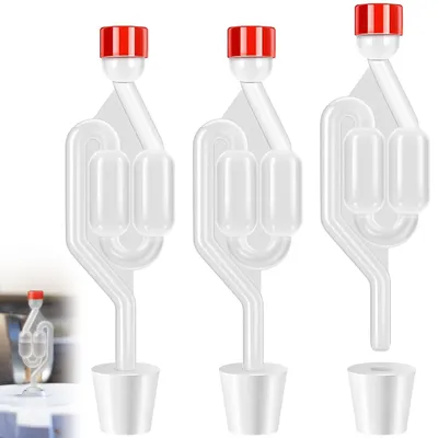 3er Set Gärspund mit Stopfen, S-förmiger Kunststoff-Airlock, transparent