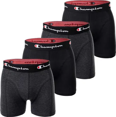 Produktbild von Champion Herren Boxershorts, 4er Pack - Baumwolle, Logobund, einfarbig Schwarz/Grau meliert S