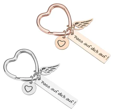 2er-Set Herz-Schlüsselanhänger aus Edelstahl, Silber + Roségold