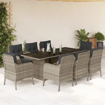 Produktbild von Grau 9-tlg. Garten-Essgruppe mit Kissen Hellgrau Poly Rattan ,Design 2024 Neu