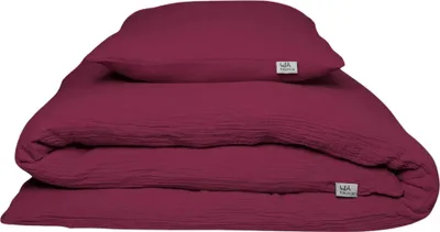 Immagine prodotto di Biancheria da letto in mussola Hutch&Putch, modello Eliane, colore rosso violaceo, dimensioni: 135 x 200 cm e 80 x 80 cm