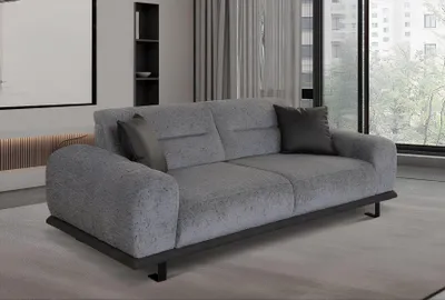 Productafbeelding van Comfortabele grijze bank met drie zitplaatsen en een metalen frame
