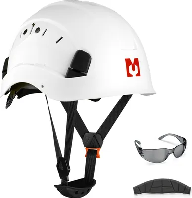 Image de Kit casque de sécurité Mustbau - Casque de protection avec lunettes de protection, sangle de tête réglable de 53 à 63 cm